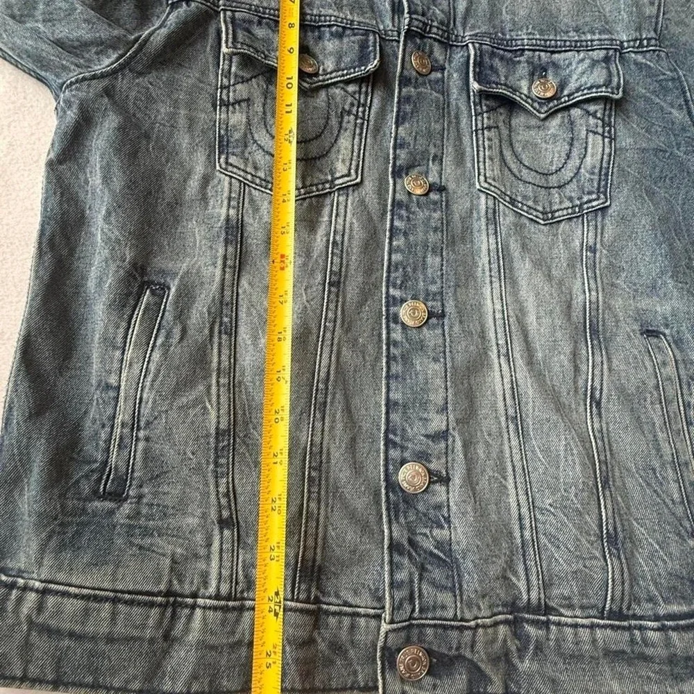 True Religion Jesse SN Trucker Jacket Mens Large Blue Acid Wash Denim 60802-00